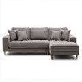 Fabric sectional sofa with removable cushions and wooden legs in gray 230 x 90 x 85cm