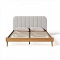 Wooden platform bed frame with upholstered headboard and slatted base 200 x 160 x 100cm