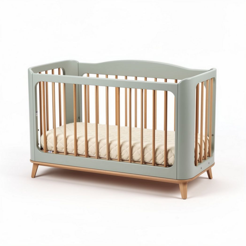 Wooden convertible crib in gray and natural finish size 120 x 60 x 90cm