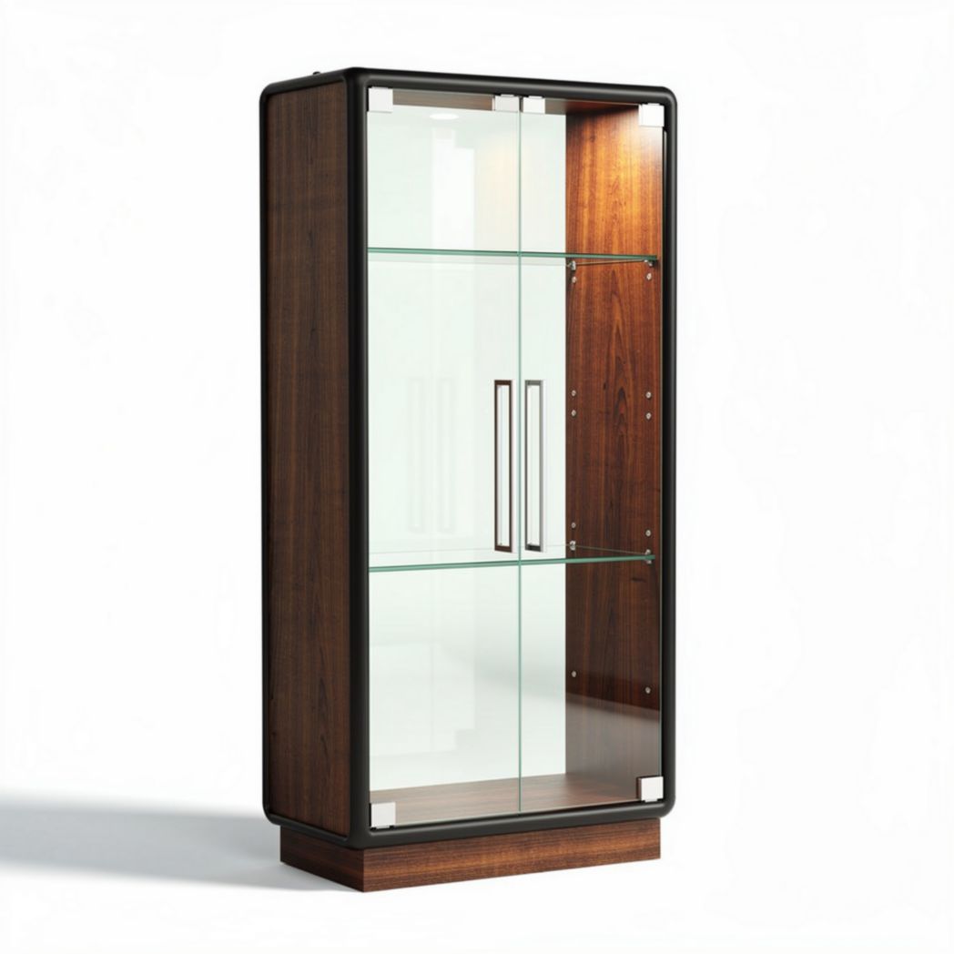 Glass display cabinet with wooden frame and shelving unit 80 x 40 x 180cm