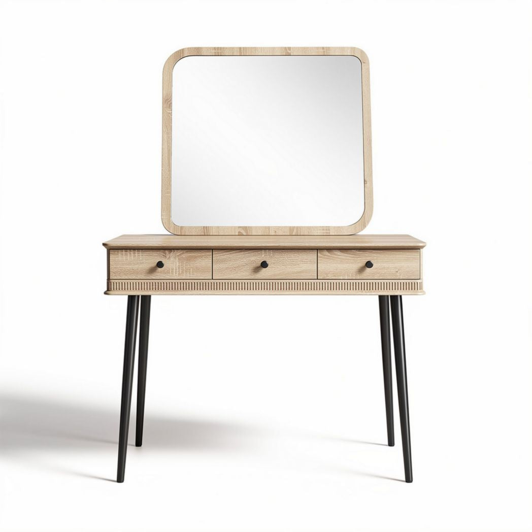 Wooden vanity table with mirror and three drawers for bedroom use 80 x 40 x 75cm