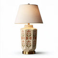 Ceramic table lamp with floral pattern and fabric shade 30 x 30 x 60cm