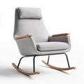 Rocking chair with upholstered fabric seat and wood armrests in gray 80 x 70 x 100cm