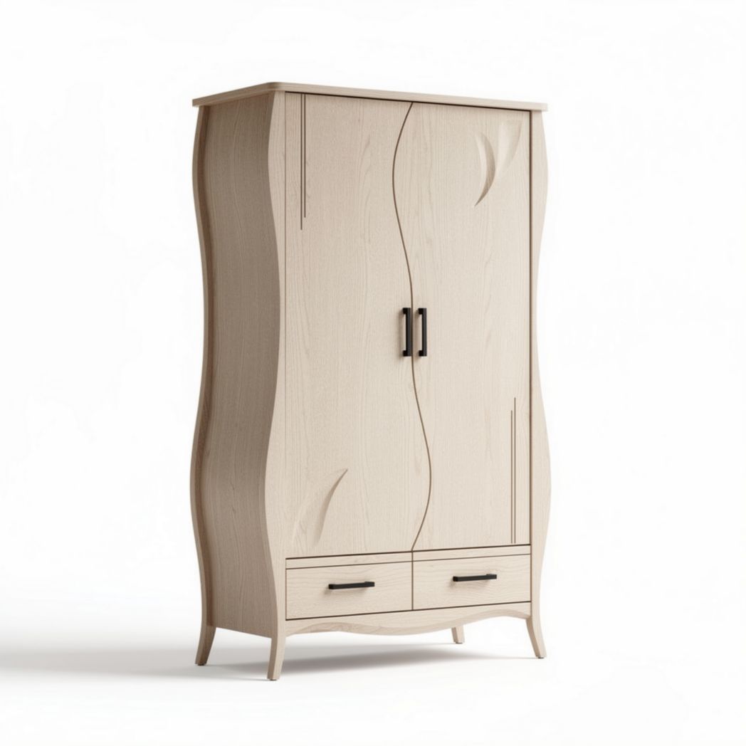 Wooden wardrobe with two doors and two drawers in light color 90 x 45 x 180cm