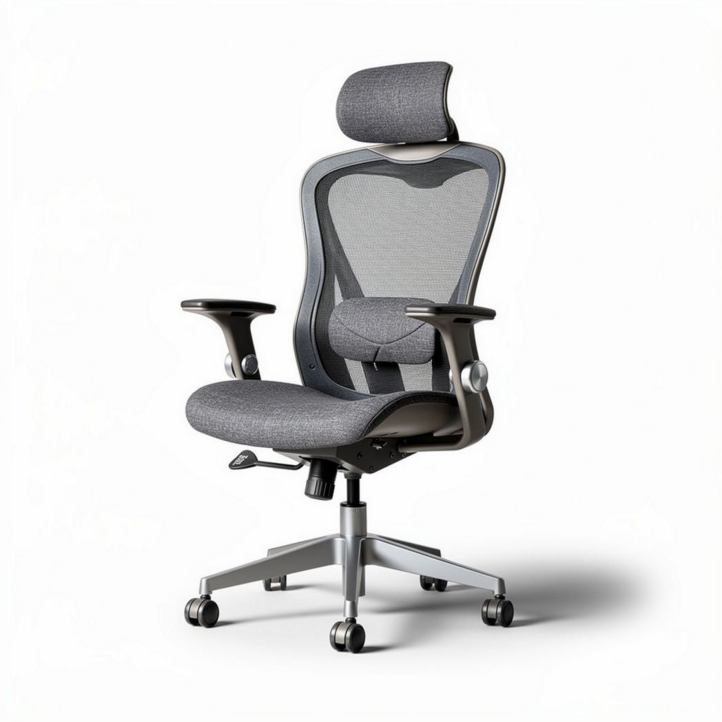 Ergonomic mesh office chair with adjustable headrest in gray 60 x 60 x 120cm
