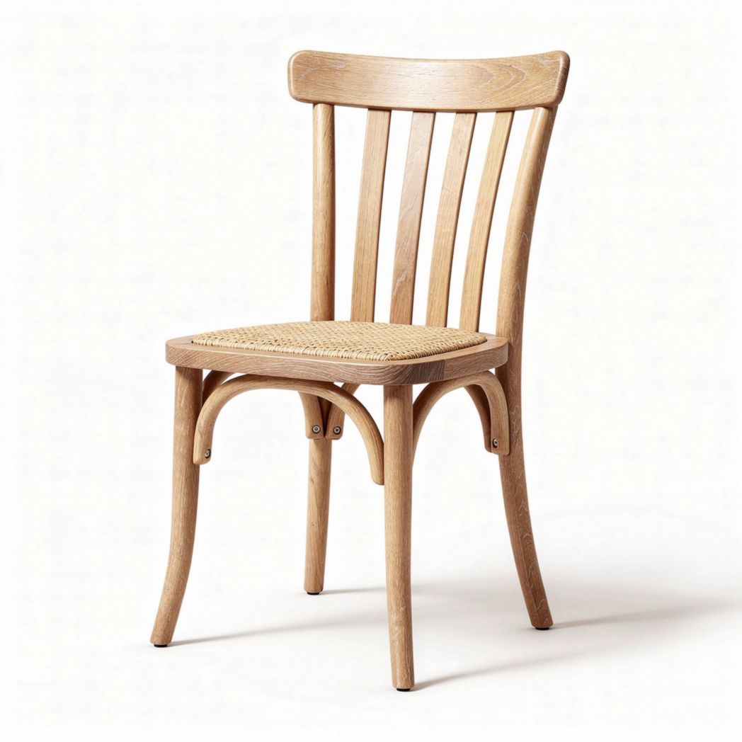 Wooden dining chair with natural rattan seat and curved backrest 45 x 45 x 85cm