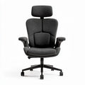 Ergonomic office chair with adjustable headrest and lumbar support in gray fabric
